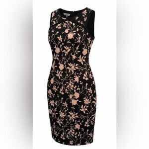 Michael Kors Collection Wool Floral Sheath Dress Black Peach 10 NWT